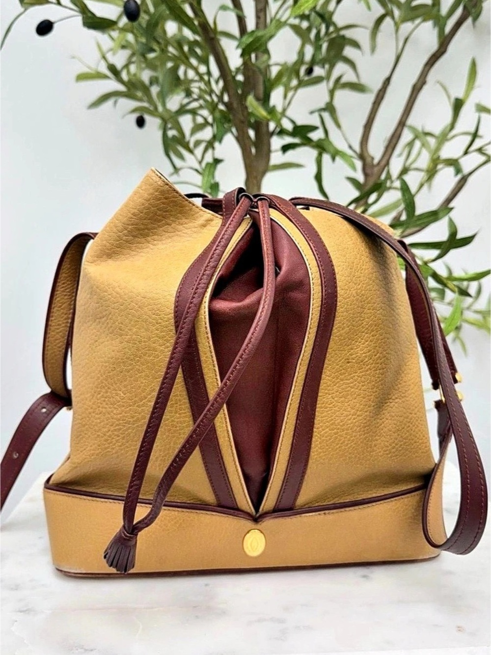 Vintage Cartier Leather Bucket Bag, with COA